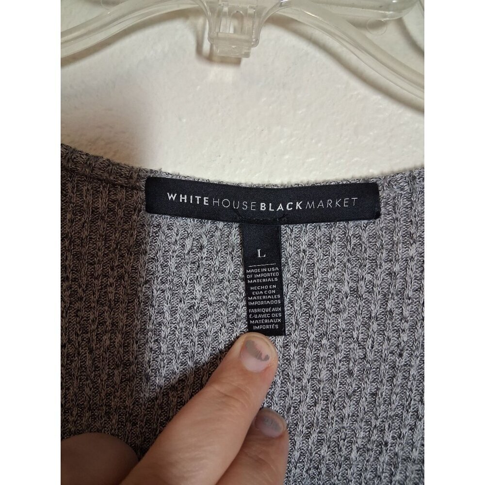 White House Black Market Knit Sweater Blouse Boho Business Casual Gray Sz Large - Picture 4 of 5
